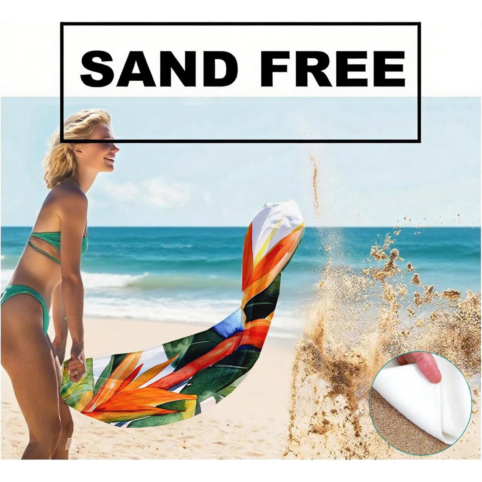 Serviette Plage Tropical Motif, Serviette de Plage XXL 90x180 cm avec Sac, Serviettes de Bain Microfibre Séchage Rapide Anti-Sable Absorbante Fonction pour Bain, Sport, Voyages, Sauna, Piscine Q-802