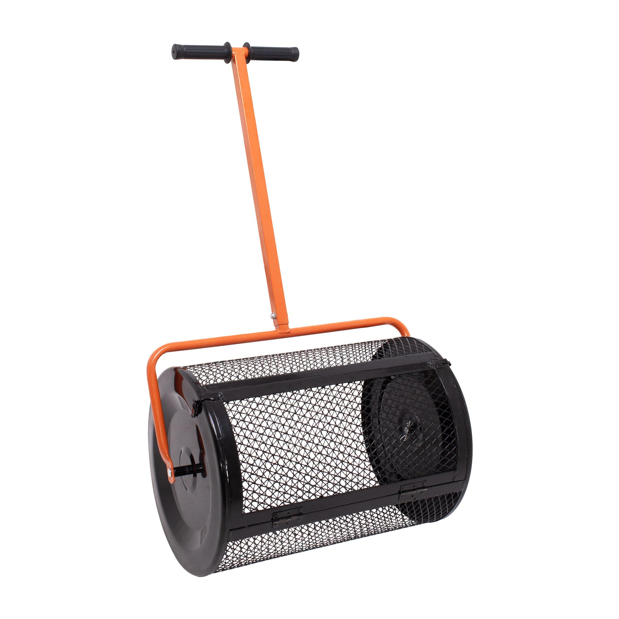 BOUDECH Spreader - Épandeur à rouleau de jardin, 60 x 107 x 39,​5 cm, pour engrais et semis, cage en métal, orange