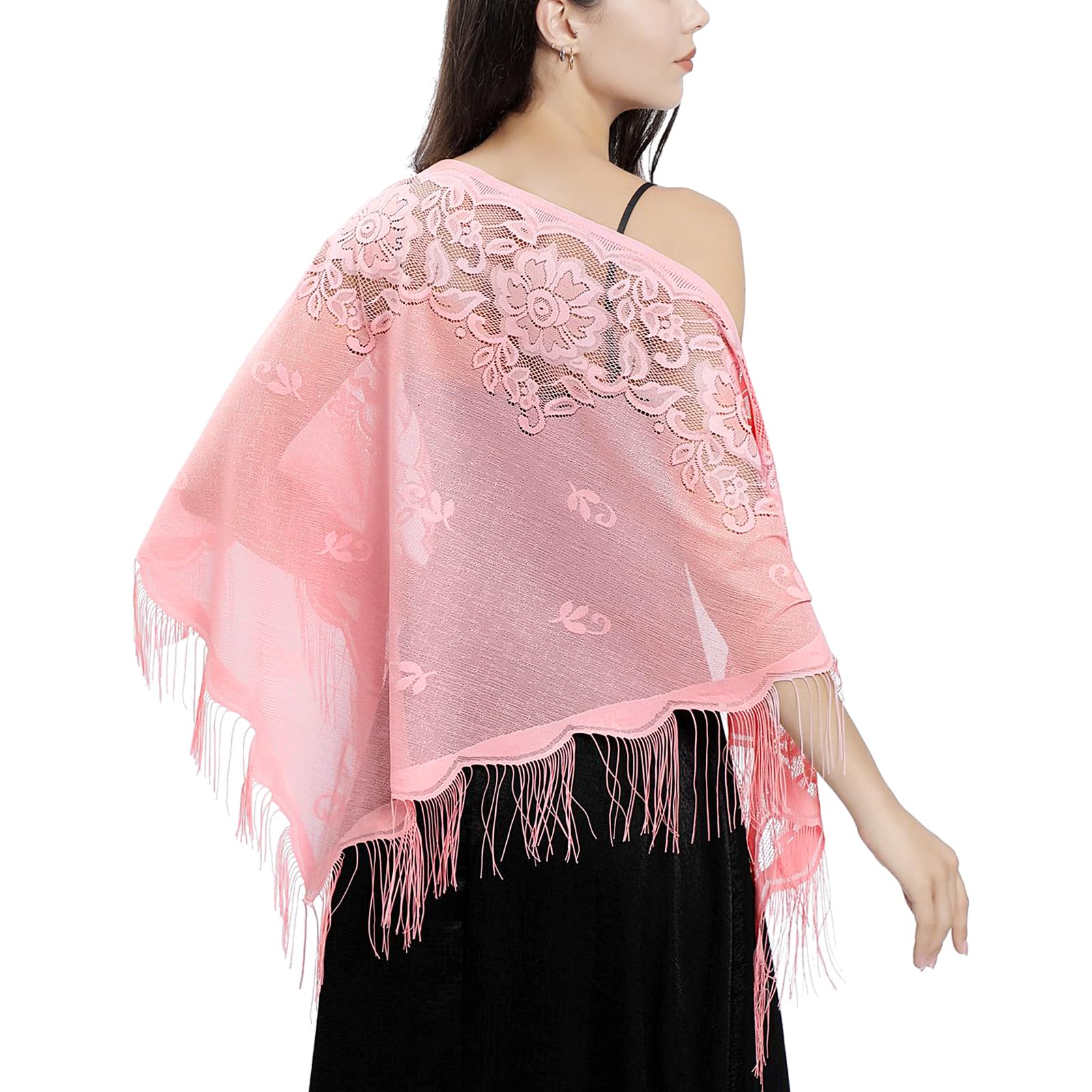 Châle Triangulaire En Dentelle Pour Femme - Dimensions 180x70 Cm - Pour Robe De Soirée, Mariage - Multicolore - 5