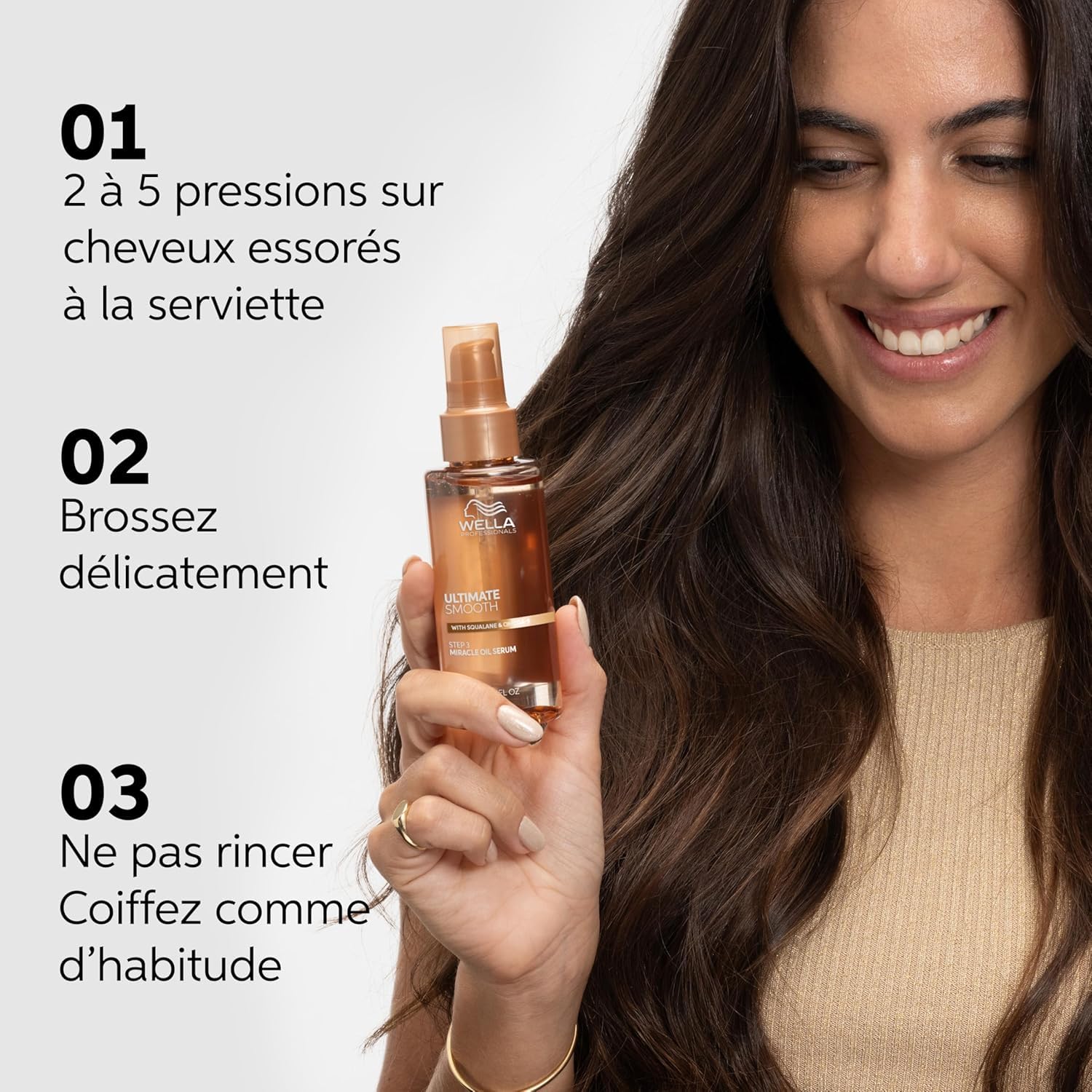 Wella Professionals - Pack Ultimate Smooth - Shampoing (250ml) + après-shampoing (200ml) + sérum Huile Miracle (30ml) nourrissant pour cheveux secs, ternes ou frisés