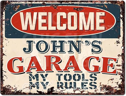 Welcome John's Garage - Juego de 6 posavasos estilo rústico vintage, retro, cocina, bar, pub, cafetería, 3.75 x 3.75 pulgadas, posavasos para el