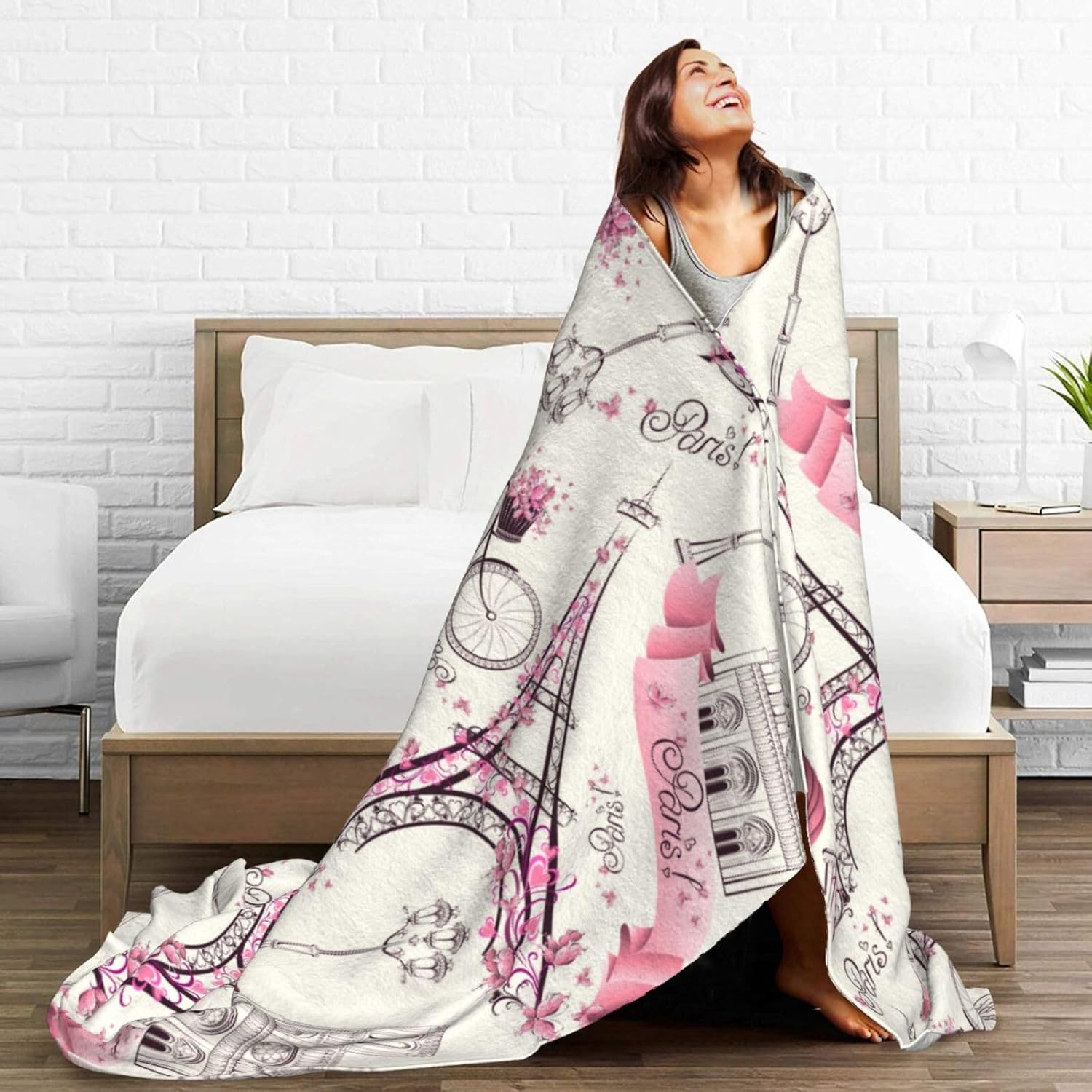Paris Eiffel Tower Bed Blanket Ultra Soft Paris Valentine's Day Theme Throw Blanket All Season Warm Light Weight Cozy Plush Blankets for Home Bedroom Sofa Chair Travel, 40"X50" - Image 7