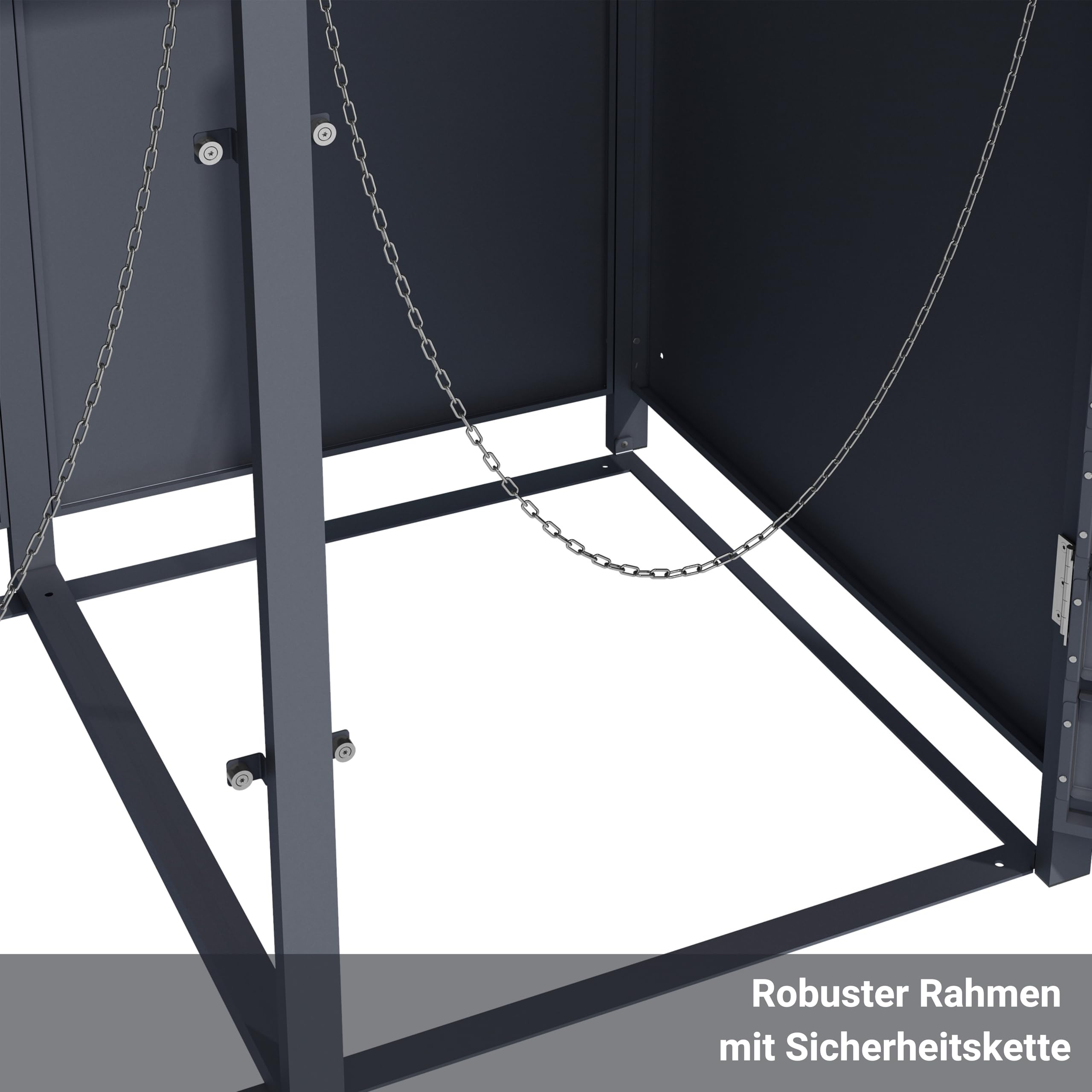 novaterra® Mülltonnenbox Metall Anthrazit für 4×240L - Mülltonnenunterstand mit Pflanzdach, integrierter Auffangkette zur Kippbegrenzung, pulverbeschichtet, wetterfest - B 260 × T 80× H 124 cm