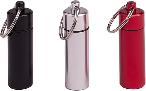 BEADNOVA Pastillero para llavero, pastillero, pequeño, portátil, de aluminio, con medicamentos (3 unidades, 3 colores por paquete)