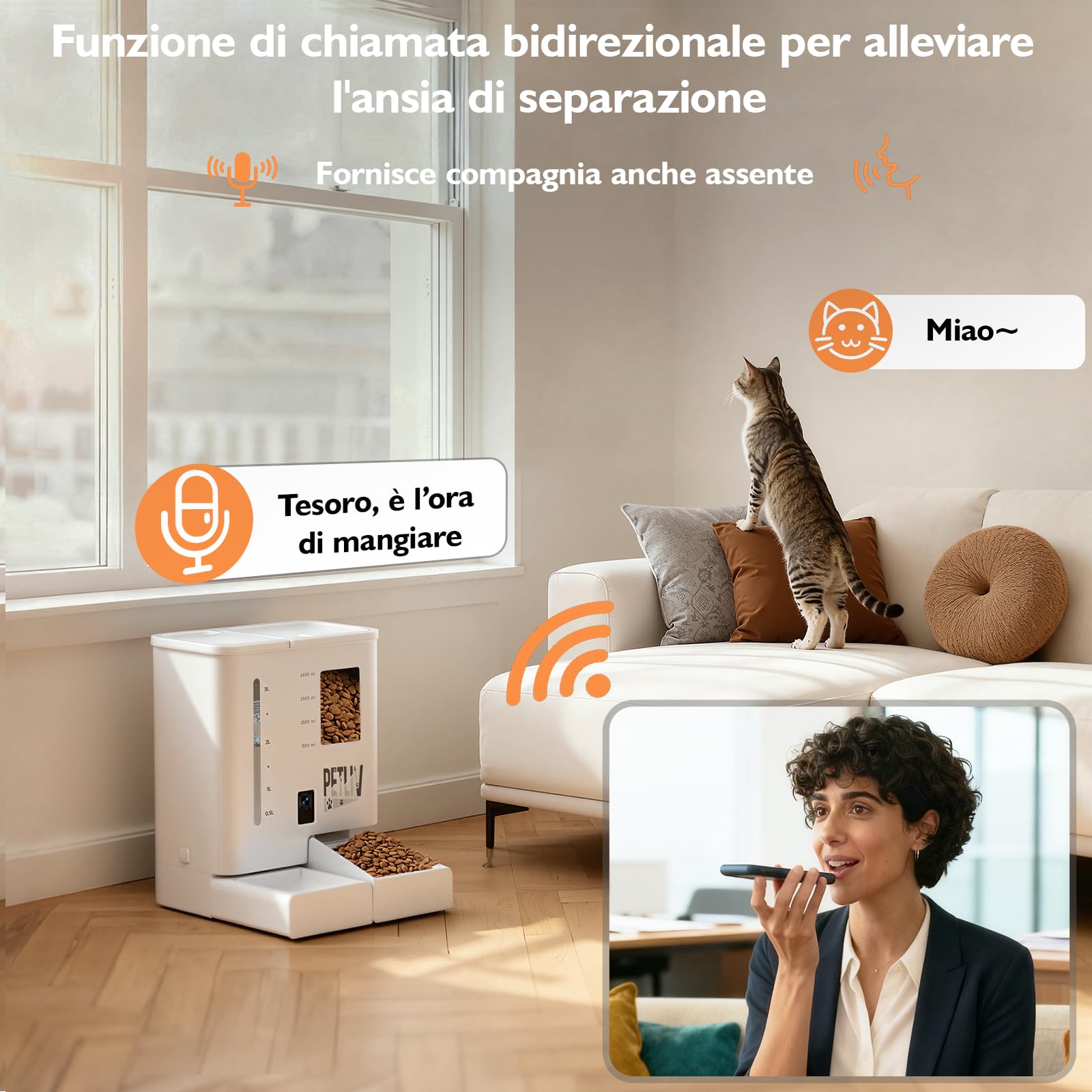 Distributore Automatico Cibo Gatti con 2K Telecamera,5L Cibo e 4L Acqua Automati Gatti con 2.4G/5G WIFI,Controllo APP,con Visione Notturna,con Audio Bidirezionale