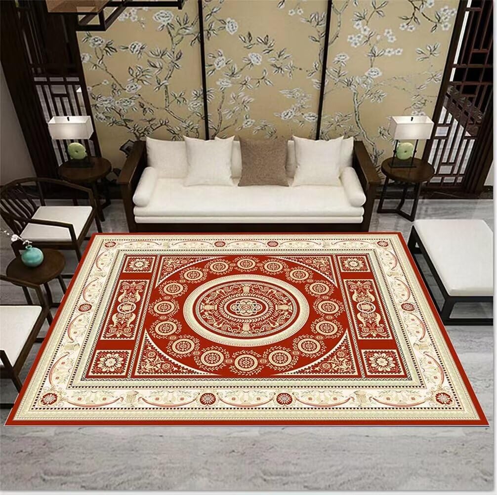 Tapis de salon rouge 50x80cm vintage lavable en machine