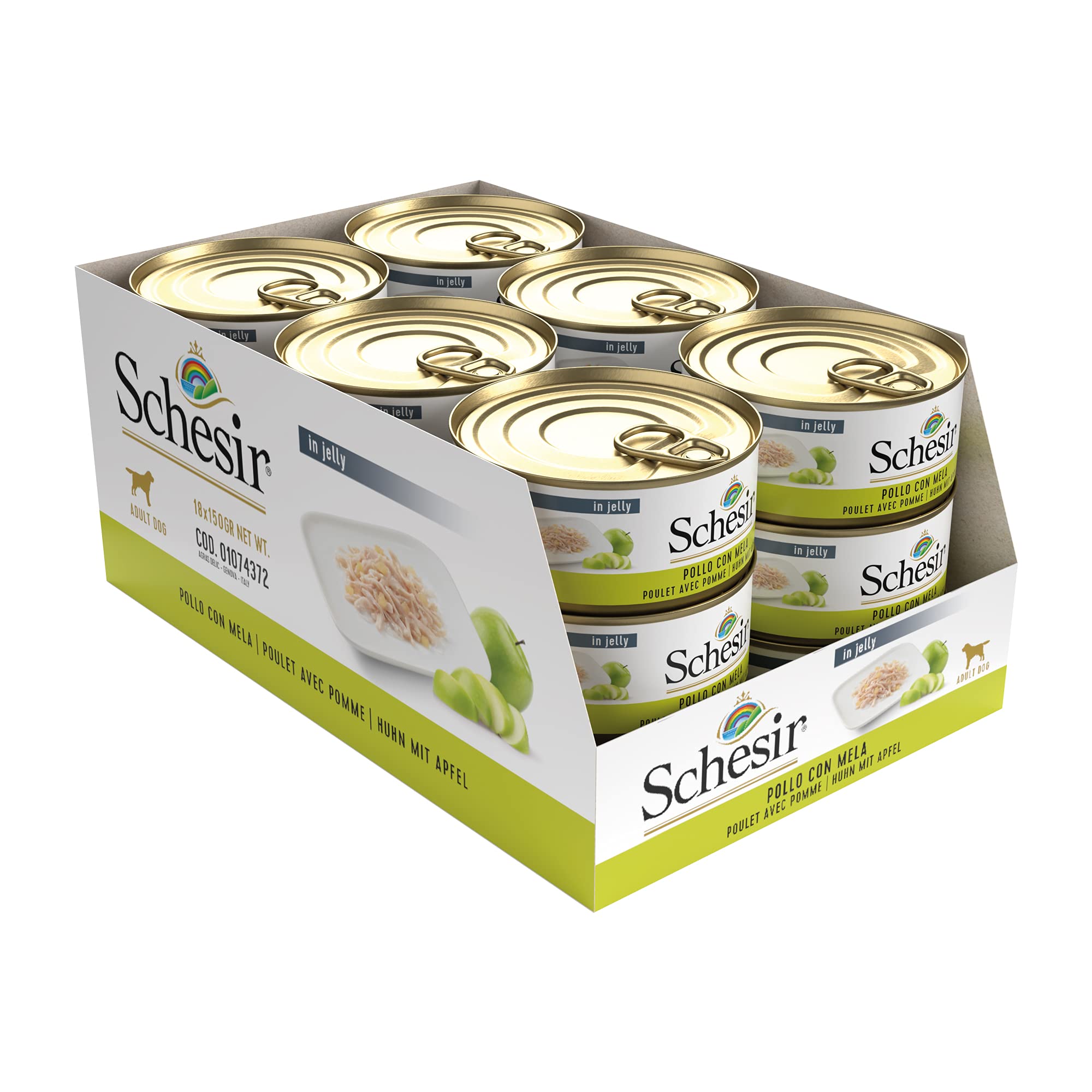 Schesir Dog Fruit filet z kurczaka z jabłkiem, karma dla psów mokra z owocami, 18 puszek x 150 g