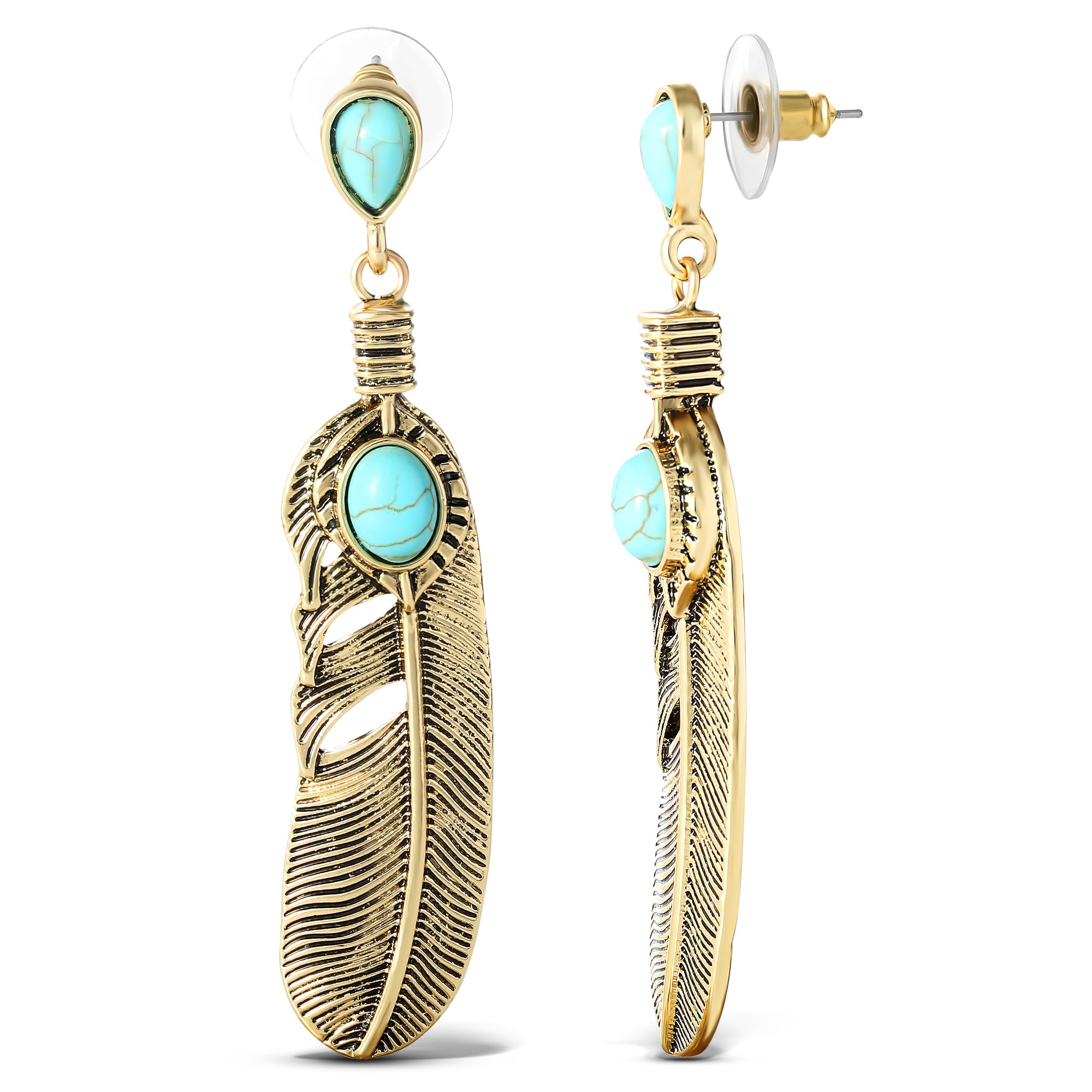 Jessica SimpsonWomens Turquoise Earrings - Oxidized Gold-Tone or Silver-Tone Turquoise Dangle Earrings for Women