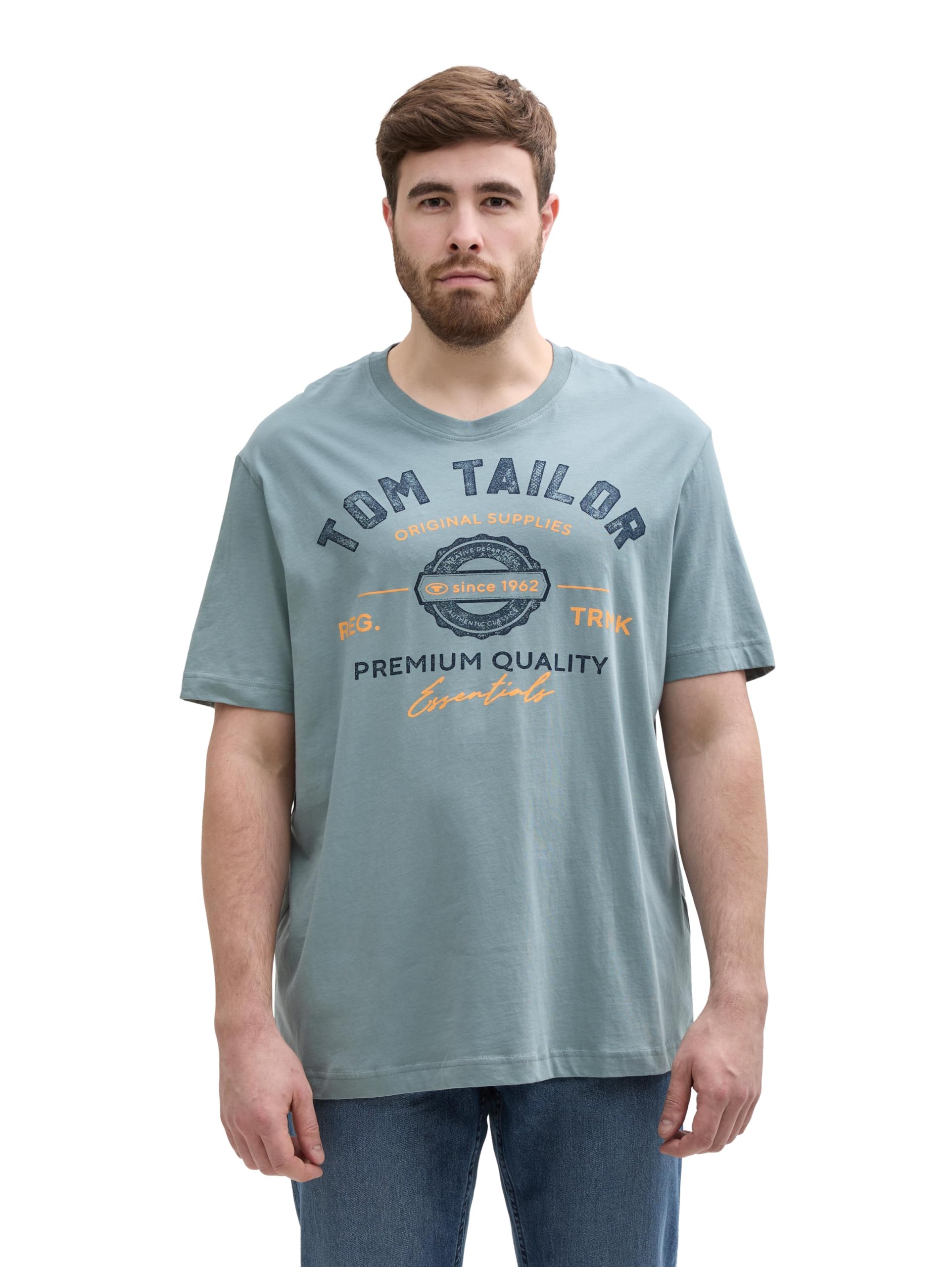TOM TAILOR Herren Plussize T-Shirt mit Logo-Print aus Baumwolle
