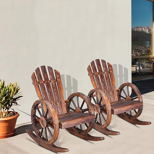 Miniatura 8 de Outvita Adirondack - Juego de 2 mecedoras de madera sillas de descanso carbonizadas de madera para exteriores con reposabrazos de rueda para jardín