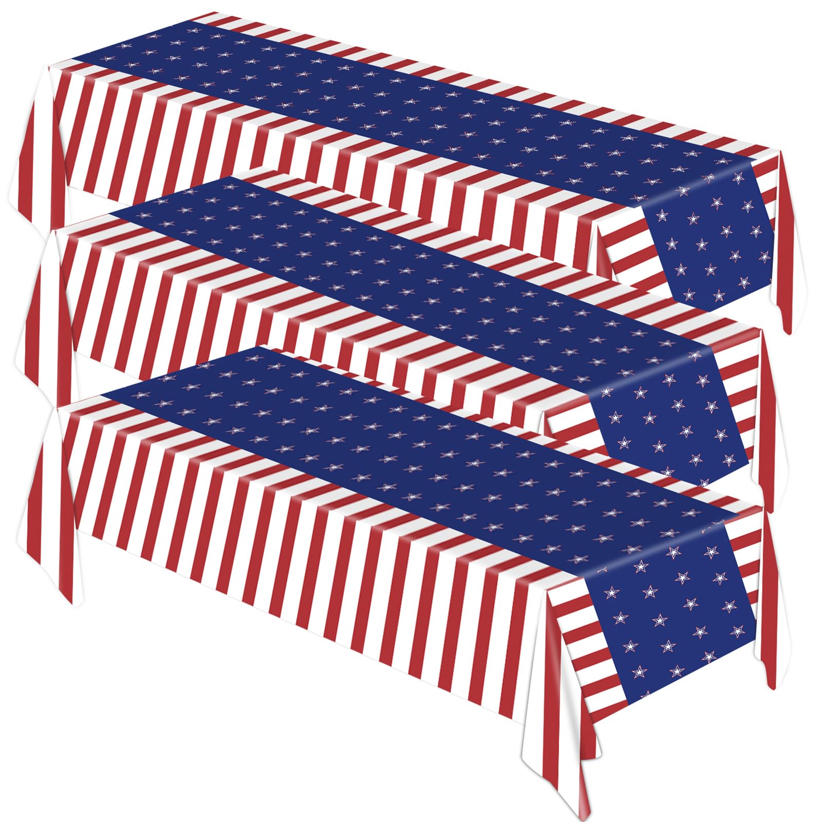 3 Pcs Patriotic Tablecloth Disposable Plastic American Flag Table Covers for 4th of July Decorations, Memorial Day, Veterans Day Party Supplies, Outdoor Picnic, Camping, Birthday Party Table Cloth