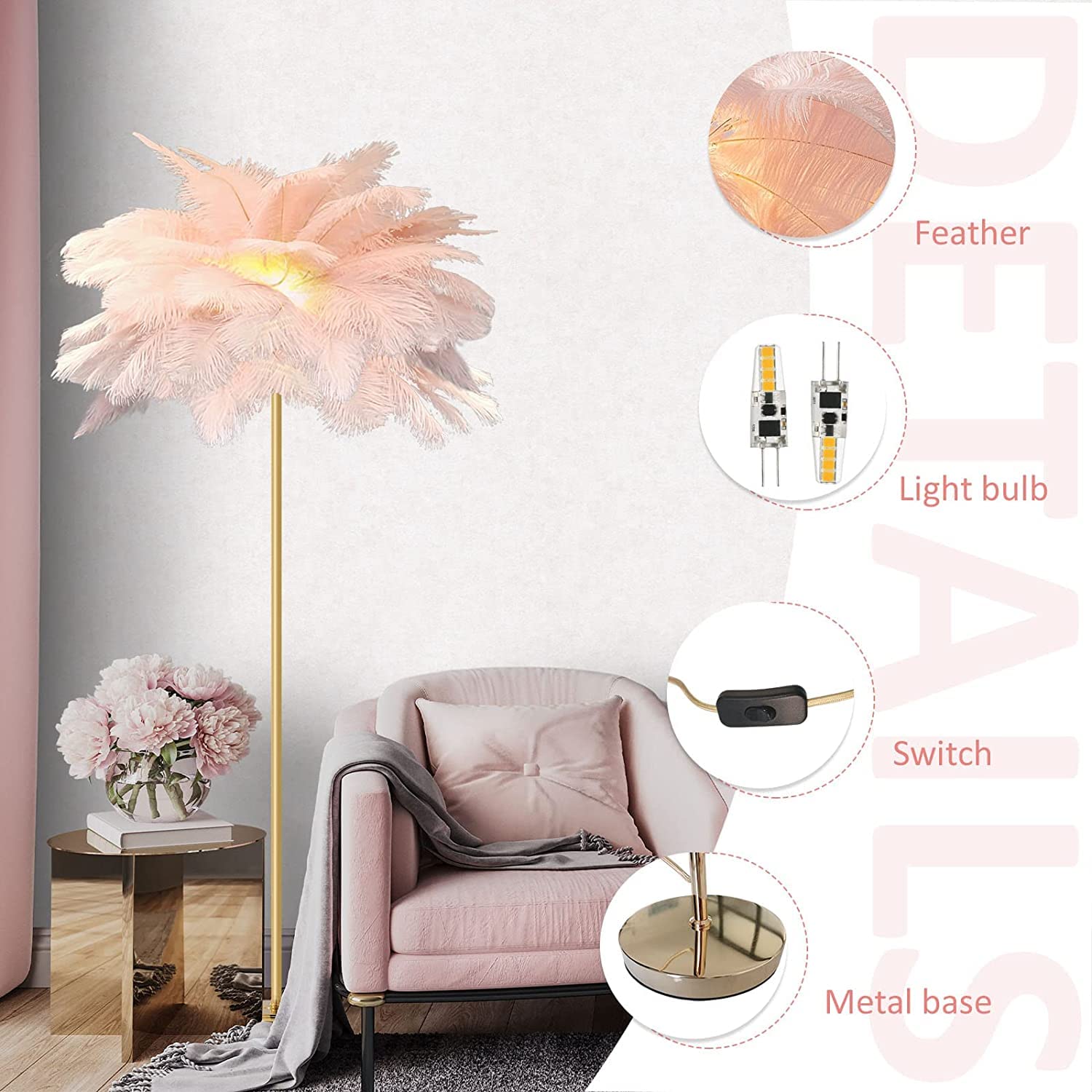 Lampe Plume D'autruche, Lampadaire De Salon, Avec Ampoule LED