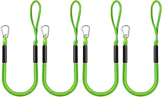 Bungee Dock Lines for Boats Marine Mooring Lines Boat Rope for Docking with Loop and Clip Accessories for Jet Ski, PWC, Pontoon, Kayak, SeaDoo, WaveRunner (green-4pack)