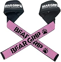 BEAR GRIP Straps - Premium Neoprene Padded Heavy Duty Double Stitched Weight Lifting Gym Straps, Deadlift, Gym Accessories for Men and Women, Advanced Gel Grip, 100% cotton, Extra long length