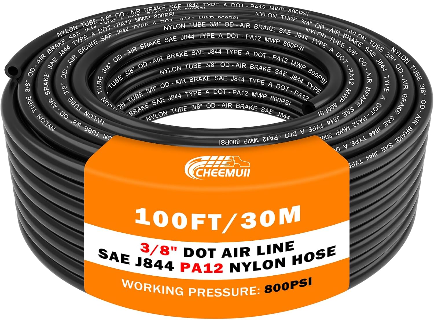 CheeMuii 100 FT 3/8 Pneumatic Tubing 3/8" PA12 Nylon DOT Air Line SAE J844 DOT Air Hose 30.5 Meter 3/8 Inch OD Pneumatic Air Tubing Pipe Hose Line