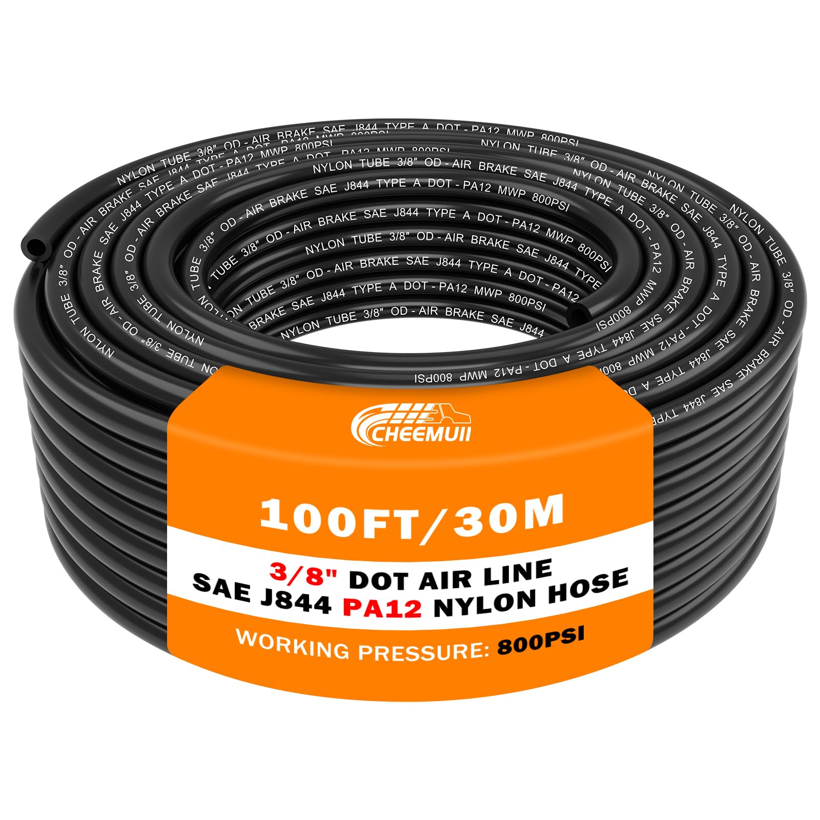 Photo 1 of CheeMuii 100FT 3/8" DOT Air Line 3/8 Air Hose PA12 Nylon Pneumatic Tubing
