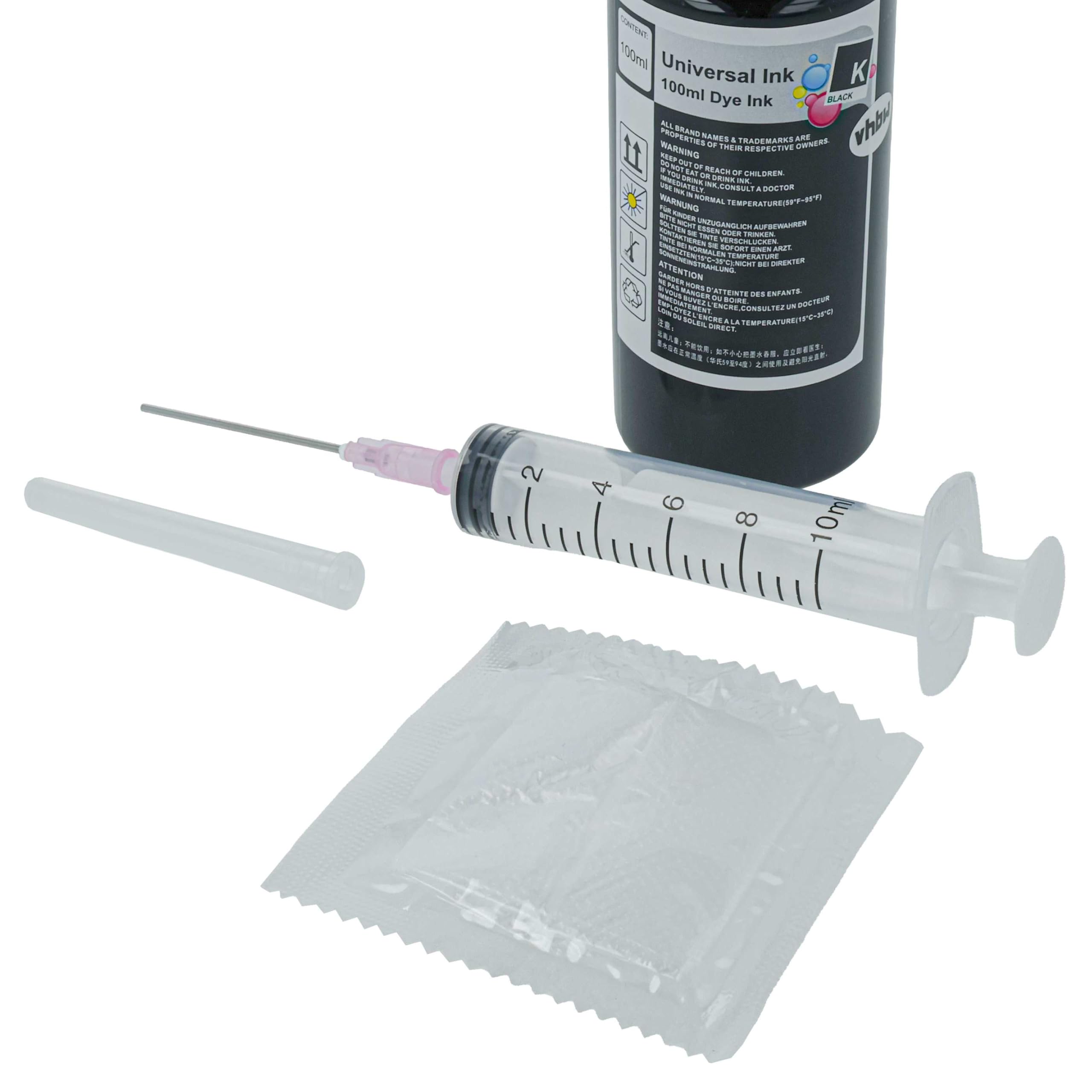 vhbw Encre de Recharge pour imprimante - Encre Rechargeable Dye Noir, 100ml