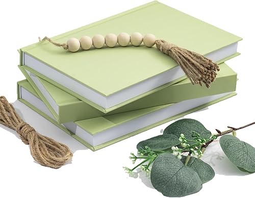 Libros decorativos  Juego de 3 libros decorativos de tela para decoración del hogar con hojas falsas y guirnalda de cuentas de madera, decoración disponible en Yaxa Colombia