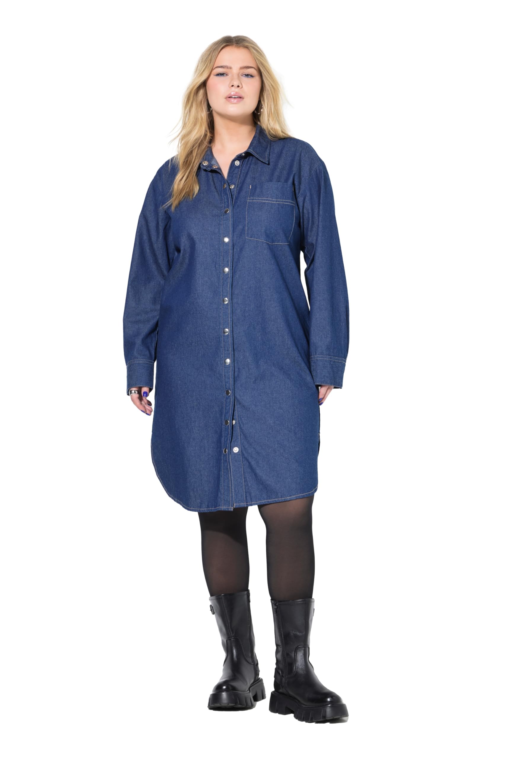 Studio Untold Damen große Größen Übergrößen Plus Size Blusenkleid, Oversized, Denimoptik, Druckknopfleiste 844998
