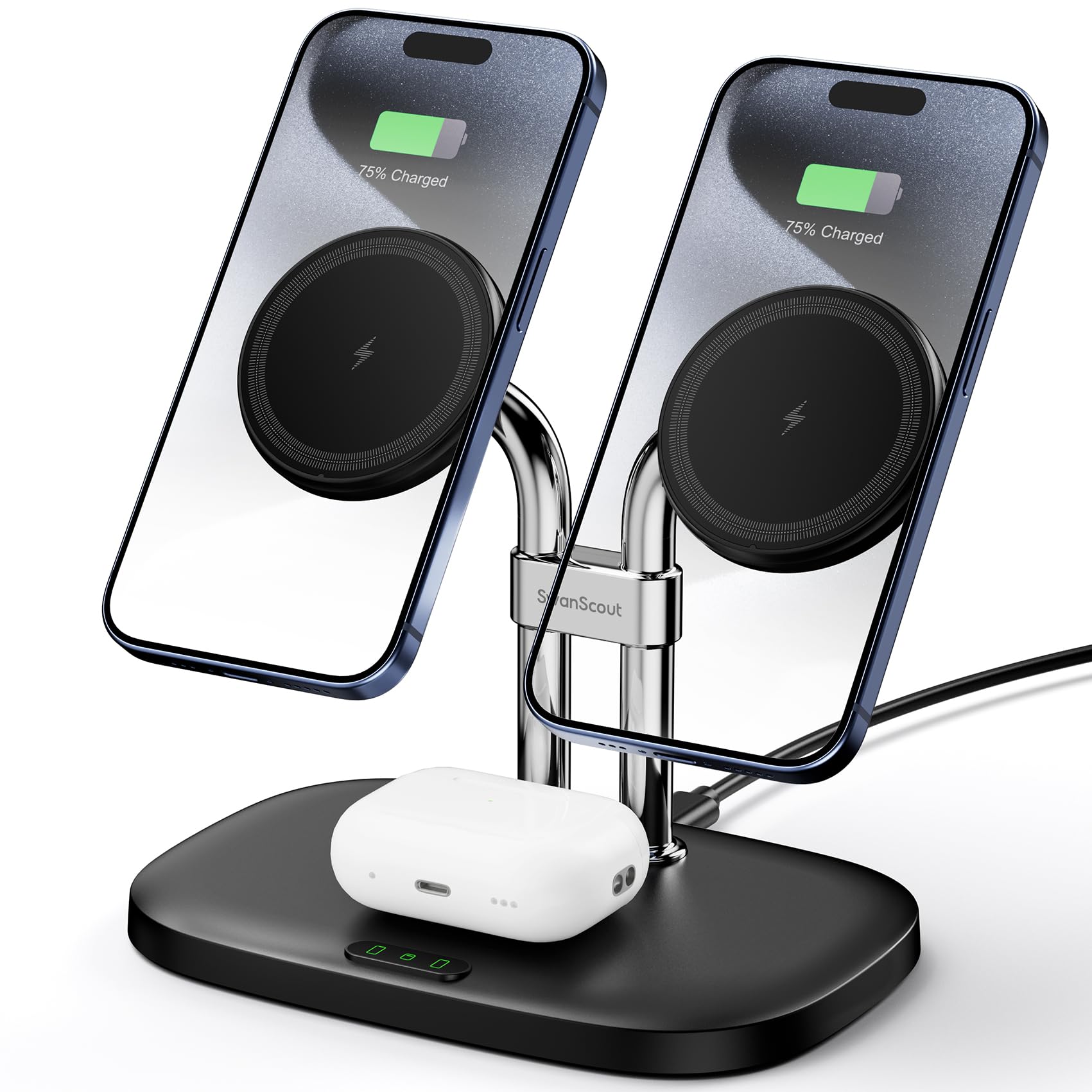 SwanScout Dual Wireless Charger for iPhone, Magnetic Charger for iPhone 15/14/13/12 Series, Charging Station for AirPods Pro 2nd/Pro, AirPods 3rd/2nd (Black)