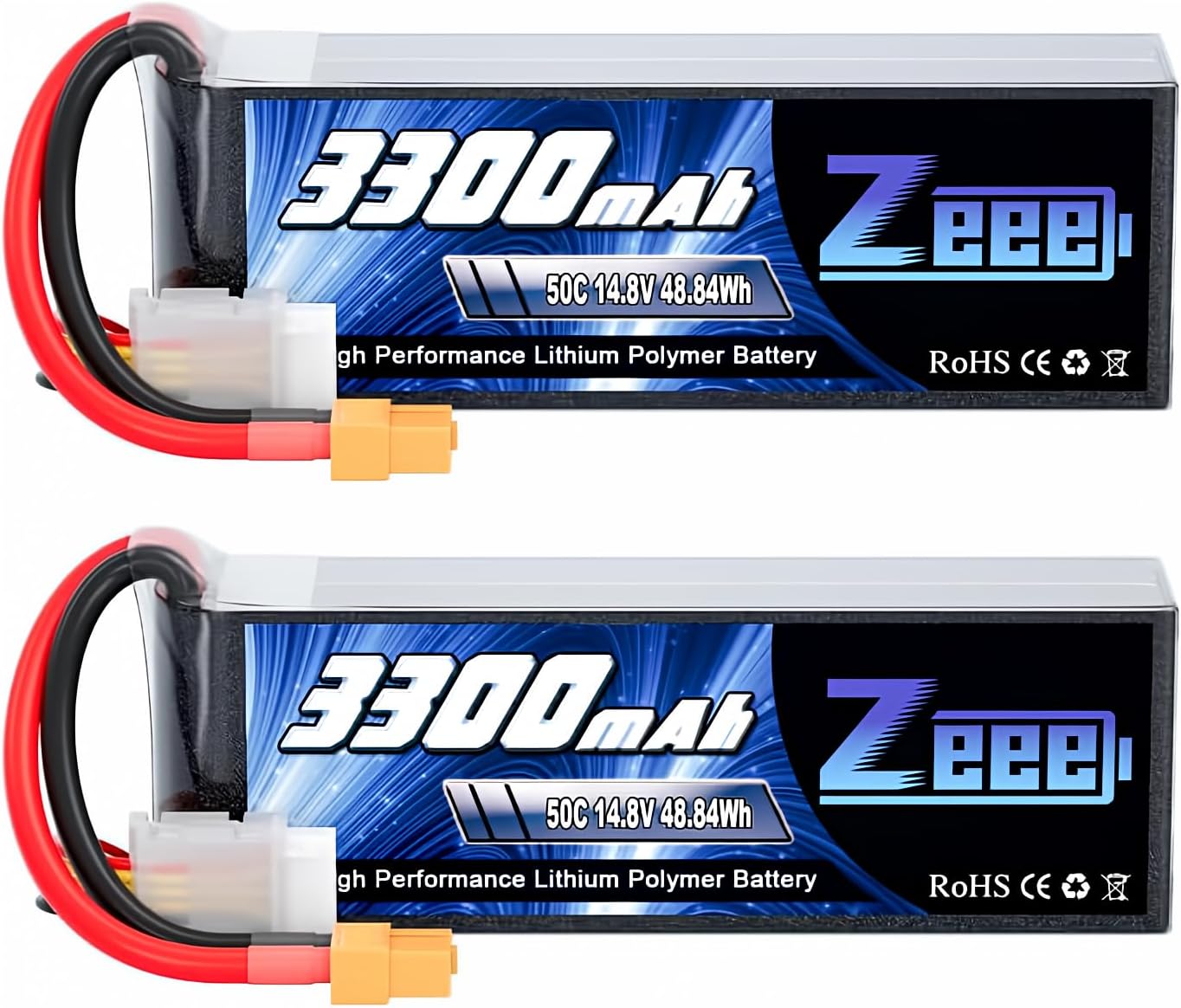 Zeee 14.8V 4S Lipo Battery 50C 3300mAh Soft Case Battery with XT60 Plug for RC Airplane Helicopter RC Boat UAV Drone FPV RC Car Truck Boat(2 Packs)