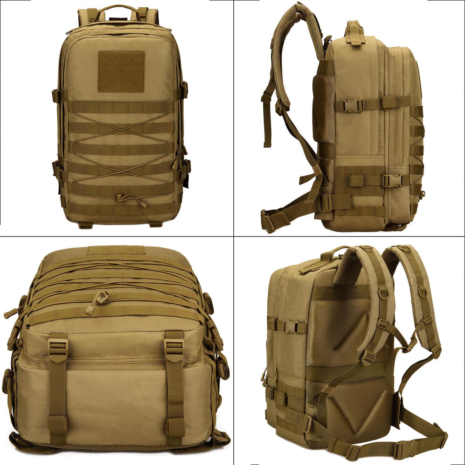Sac à dos tactique 45 L pour homme, résistant à l'eau, sac à dos militaire MOLLE 600D, grand sac à dos de randonnée avec compartiment pour ordinateur portable de 17", sac à dos de voyage pour trekking