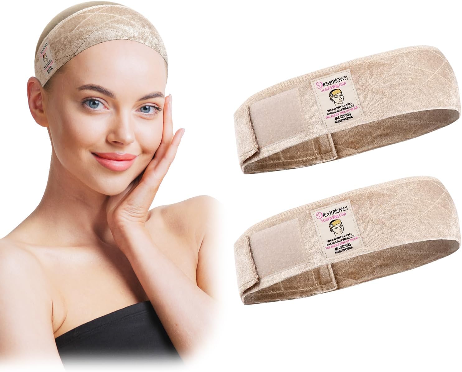 Dreamlover Wig Grip Headband, Elastic Wig Band, Velvet Non Slip Headband, Nude, 2 PCS