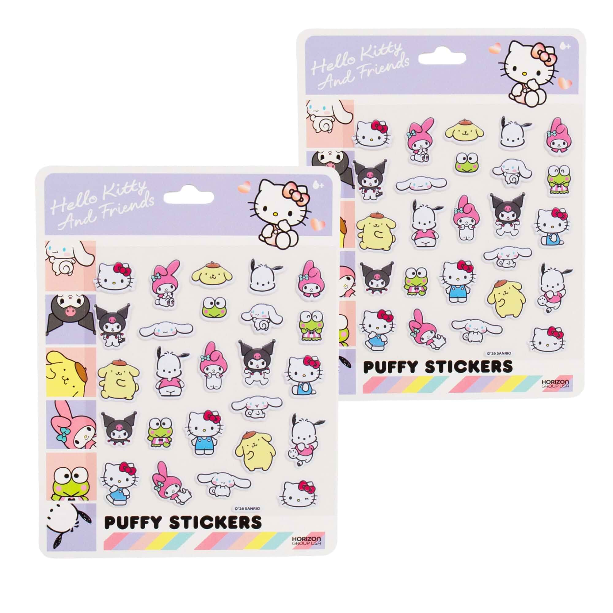 Hello Kitty Friends Puffy Sticker Sheets 2-Pack, 50 Sanrio Stickers Total Squishy 3D Stickers, Sanrio Stationery, My Melody, Kuromi, Hello Kitty, Keroppi, Pompompurin, Kawaii School Supplies,
