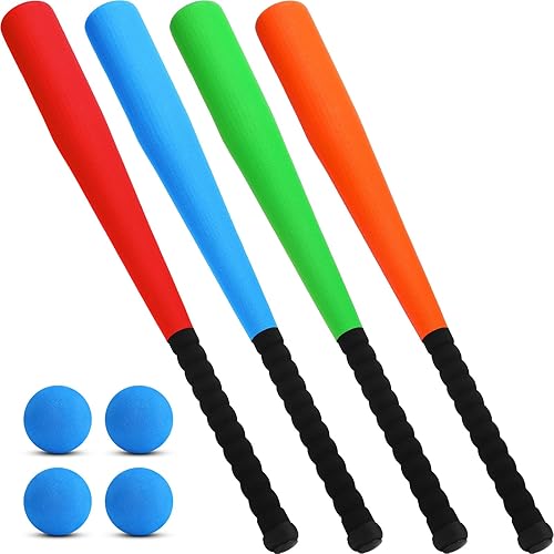 Wettarn Bate de béisbol de espuma de 4 piezas de 24 pulgadas con 4 piezas de pelotas de béisbol suaves y seguras para deportes al aire libre e
