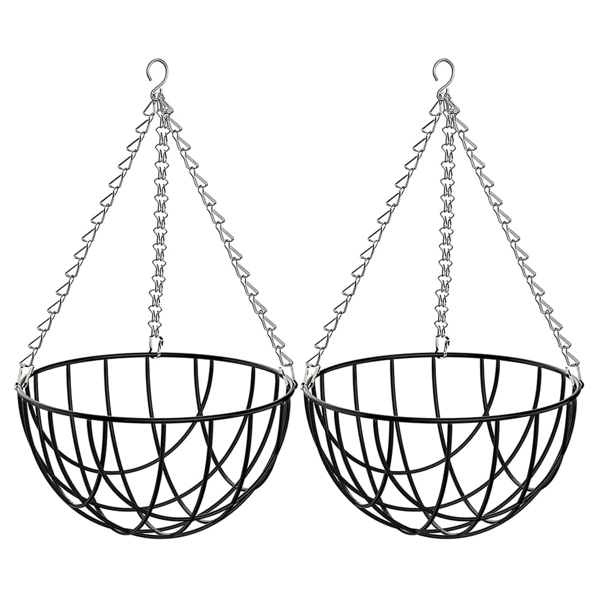 Concept4u Metal Hanging Basket 12 Inch x 2PCs Round Flower Planter with Hanging Chain for Garden Balcony Porch Indoor Outdoor Decoration Heavy Duty Plant Holder for Flowers, Herbs, Plants Gardening