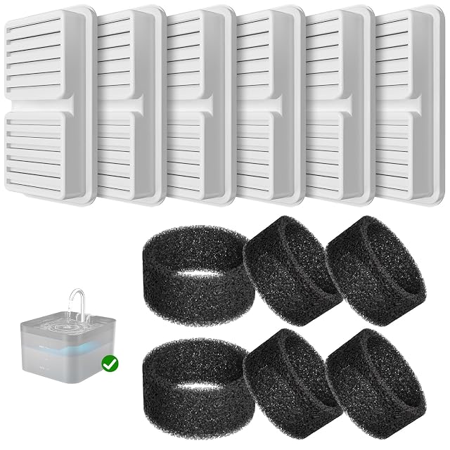 PawPoll Filtros para Fuente para Gatos, 6 Filtros + 6 Esponjas