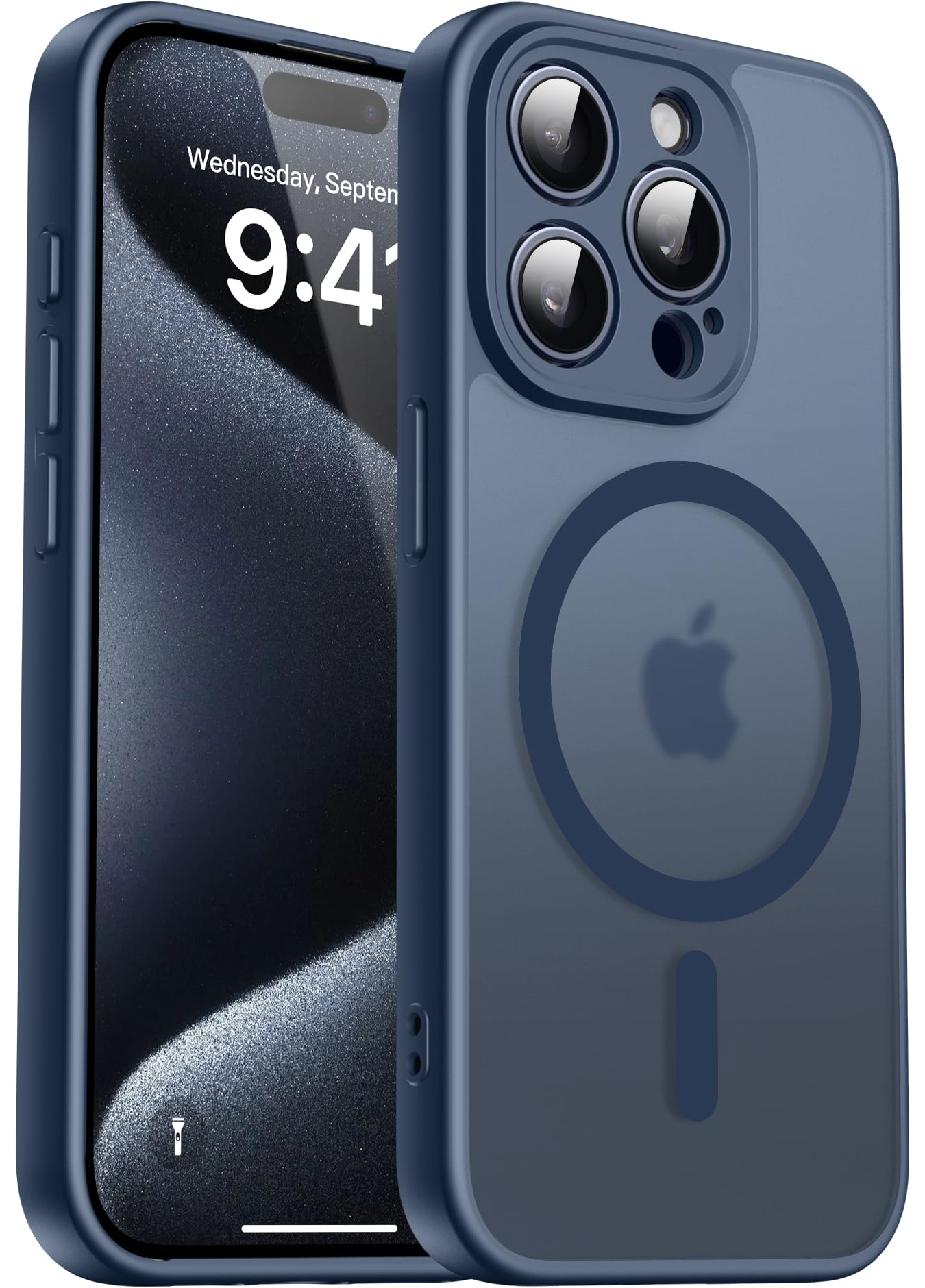 Natiiozie Cover Magnetica per iPhone 15 Pro Compatibile con MagSafe, Protezione Fotocamera Integrata Antiurto, Traslucida Opaca Posteriore Protettiva Case iPhone 15 Pro Custodia 6.1", Blu