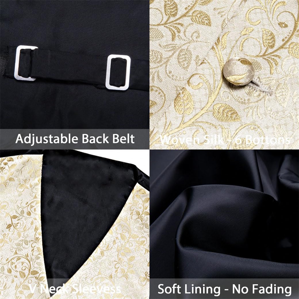 Conjunto de chaleco de boda de seda para hombre con bolsillo cuadrado y gemelos para traje o esmoquin