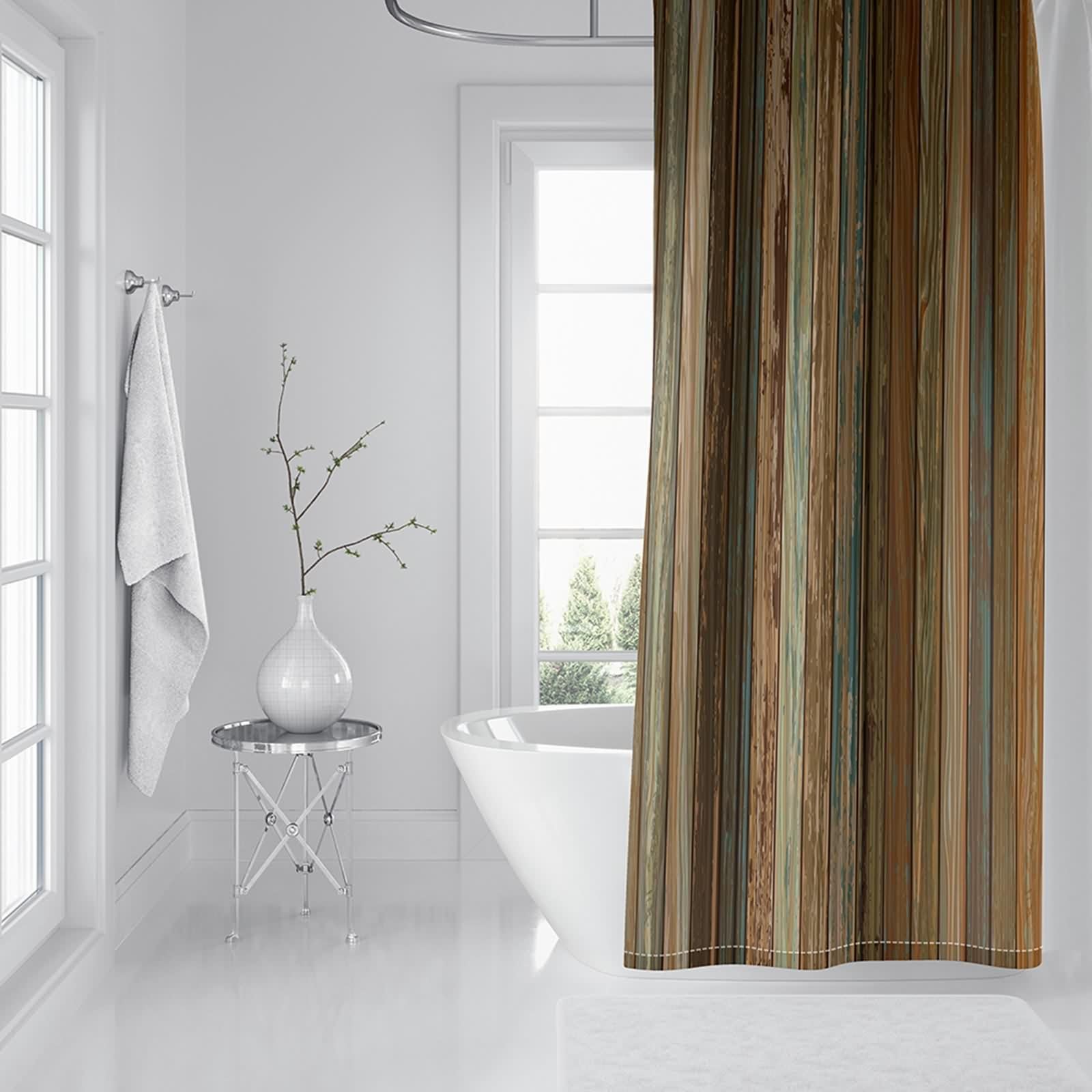Cortina de ducha de 200 x 200 cm, marrón, vertical, patrón de tabla de madera, antimoho, cortina de baño de poliéster, resistente al agua, lavable, para bañera, 2 x 2 m de largo (ancho x alto)