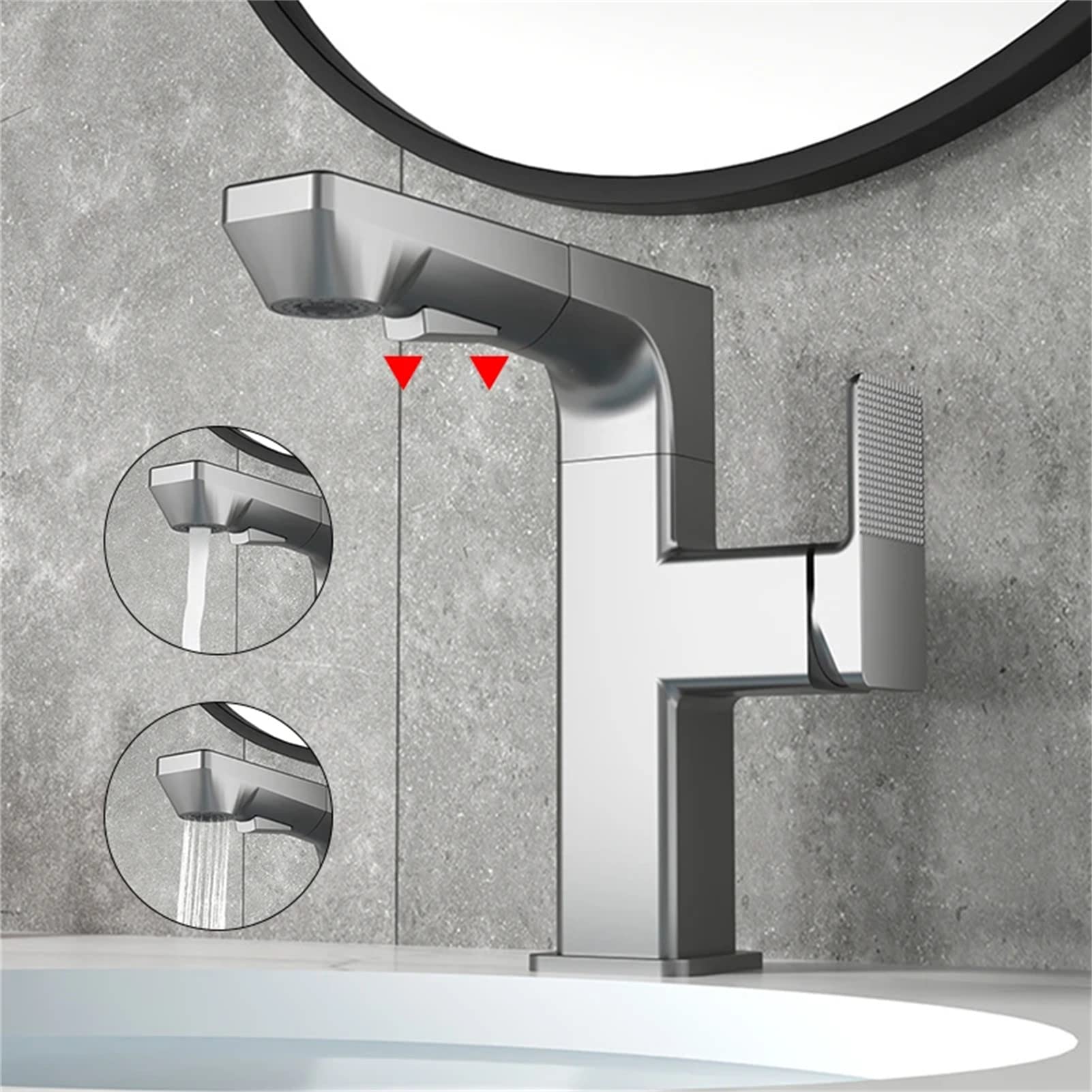 Grifo para Lavabo de baño, con Pantalla Digital LCD, Giratorio 360 Grados, extraíble, con caño de 2 Modos, de latón, con función de Giro Inteligente para Agua de Lavado (Color: CRO