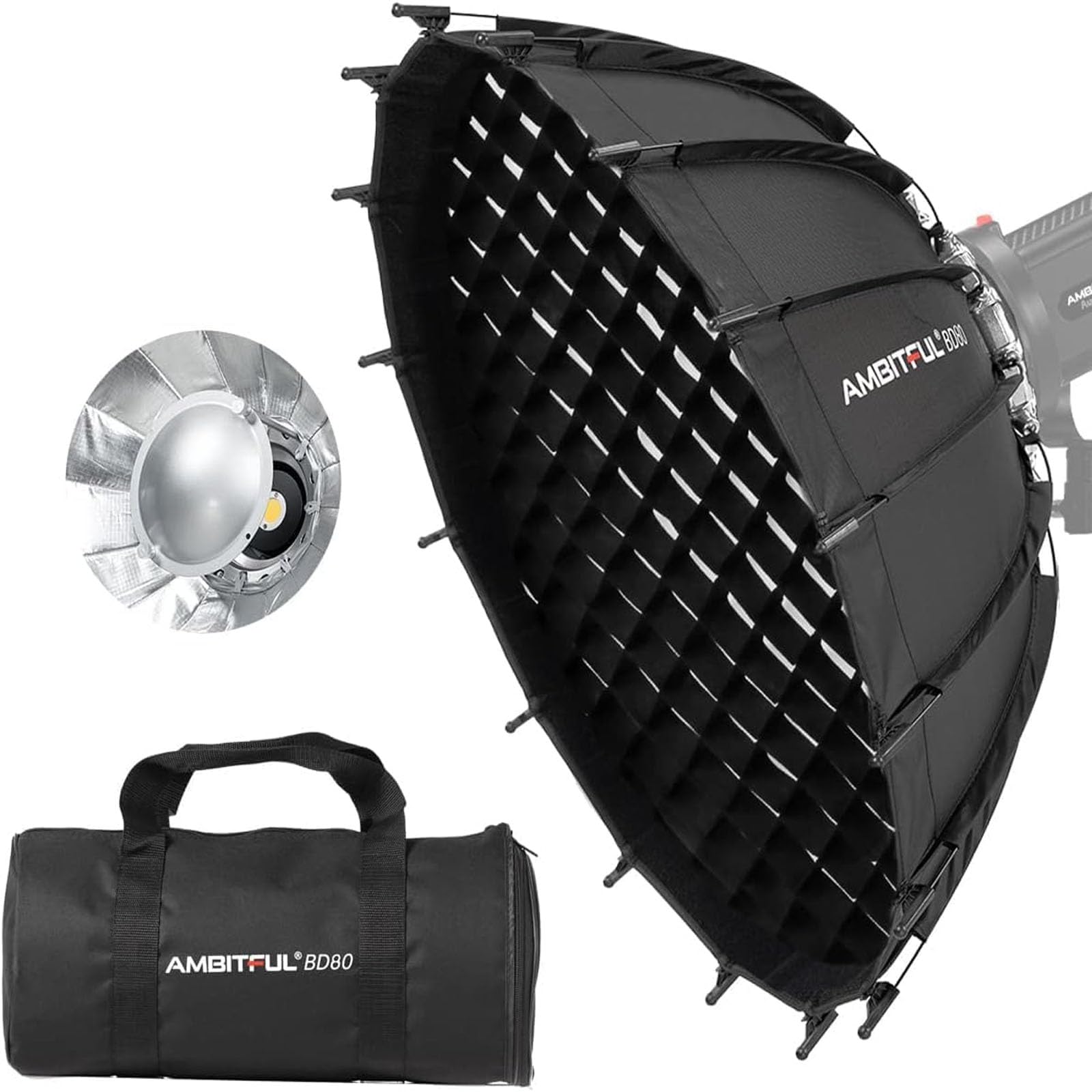 AMBITFUL 80 cm Studio Silver Wide Angle Beauty Dish Honeycomb Grid Bowens Mount for Photography Studio Flash Head and Monolight