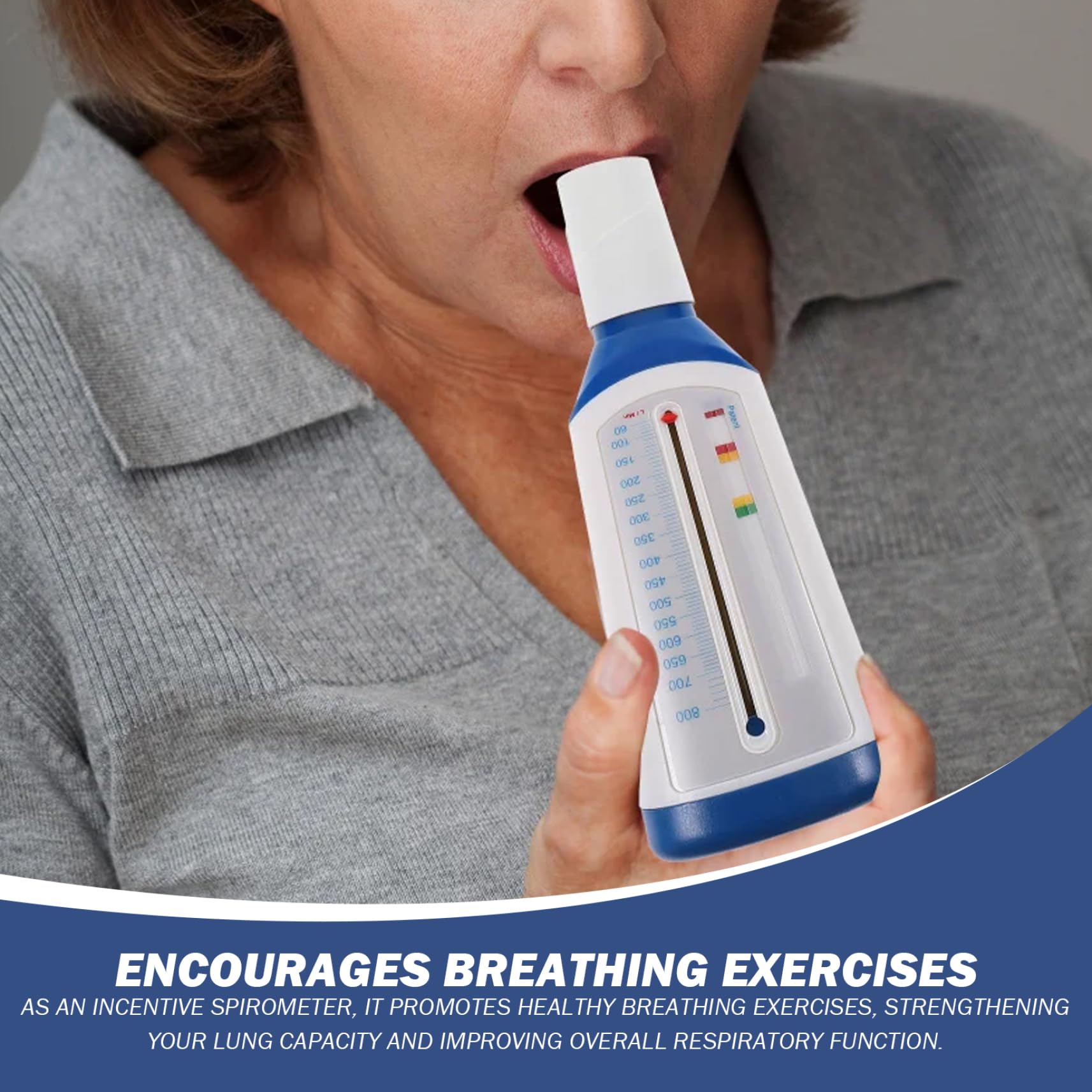 Espirómetro Flujos máximos portátiles Medidor de bolsillo personal Spirómetro de incentivo Adulto con escala y boquilla Respiración Dispositivo de ejercicio para pulmones Monitor de asma, espirómetro