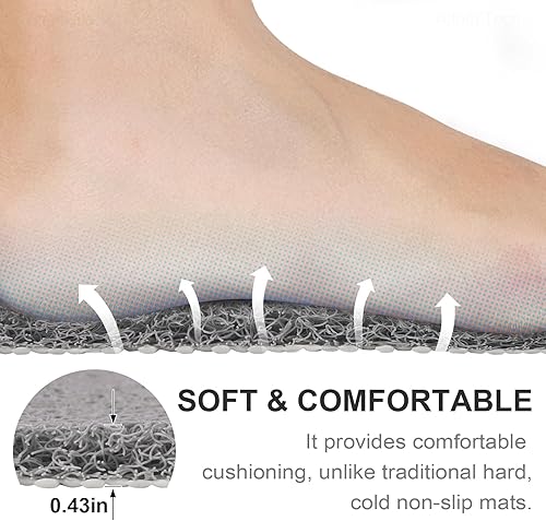 Miniatura 2 de NiHome Tapete de ducha antideslizante, tapete de ducha cuadrado de 27 x 27 pulgadas, tapete de suelo de ducha, textura de lufa cómodo con drenaje