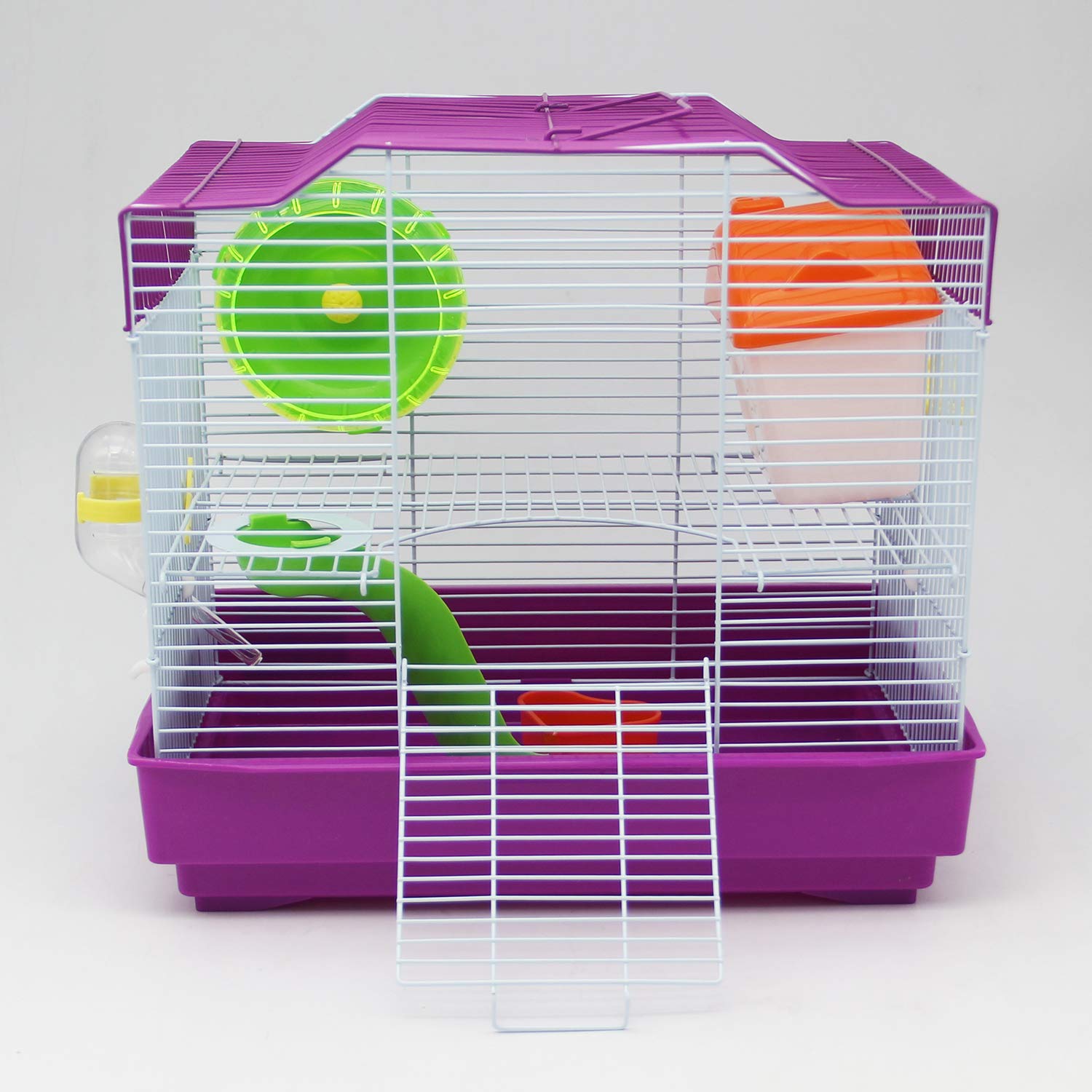 BPS Hamsterkäfig, Chalet / Haus für Hamster mit Futternapf, Tränke, Laufrad, besonderes Haus, Farbe nach Zufall, 33 x 23 x 30 cm, BPS-1175