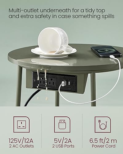 Miniatura 6 de VASAGLE LILEA Collection - Mesa auxiliar con estación de carga, mesa auxiliar redonda con cesta de tela, mesita de noche con puertos USB, para sala