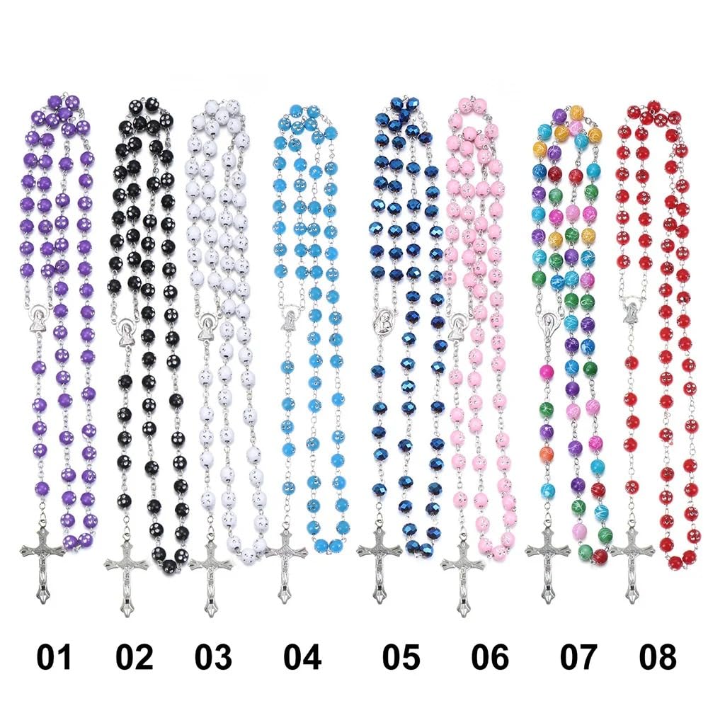 Accesorios 925 Collar de Rosario religioso de Plata esterlina para Mujeres y Hombres - 1pc Cross Cross Rosary Beads Pendants Collar de Cuentas de Cristal Redondo religioso, Virgen María Jesús Costa