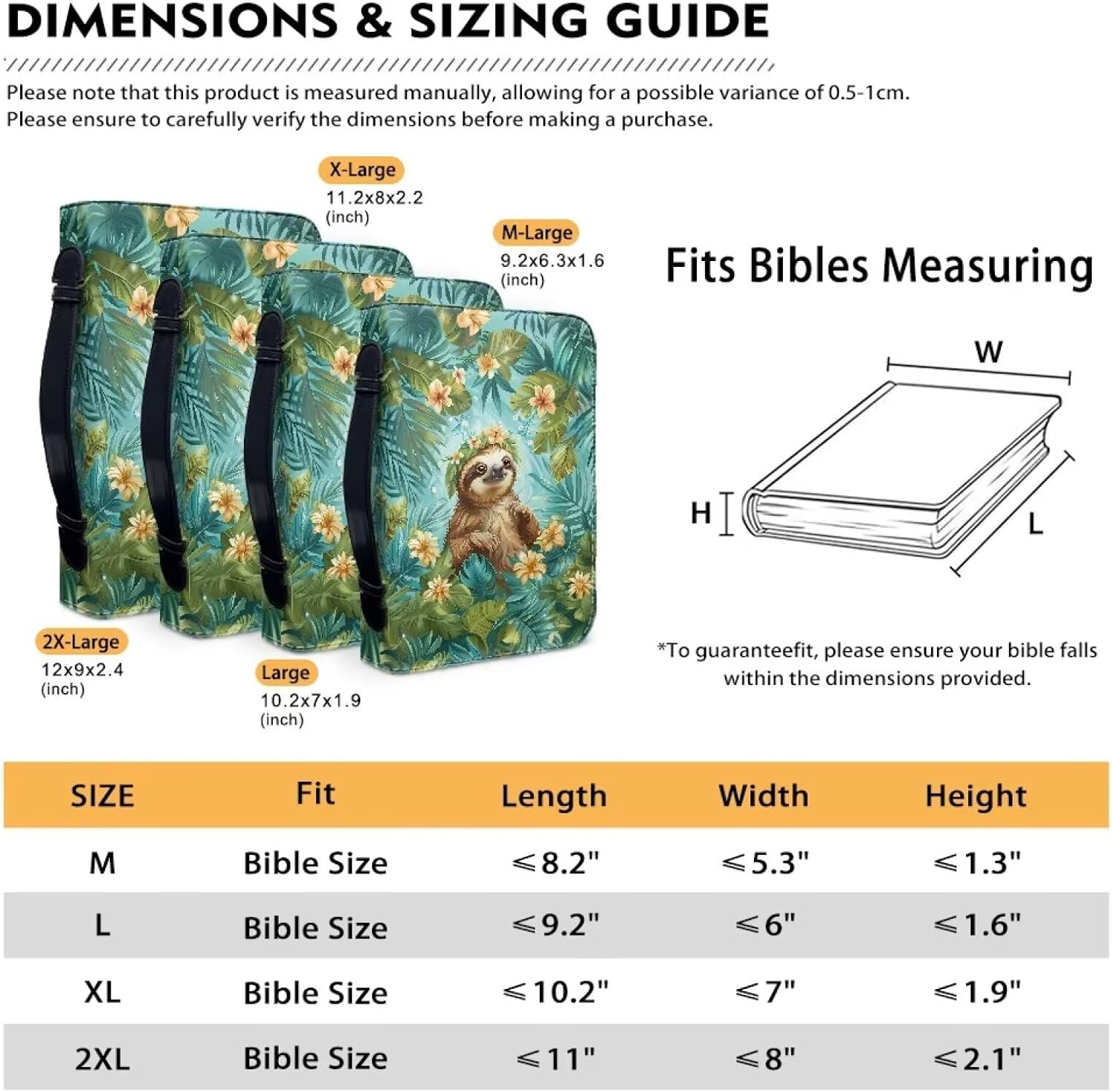 Hiiscus Flower Sloth Print Bible Cover Pu Leather Book Carrying Case Church Bible Bag for Christian Prayer Bible Study Book Holder Organizer Bible Protector, XL