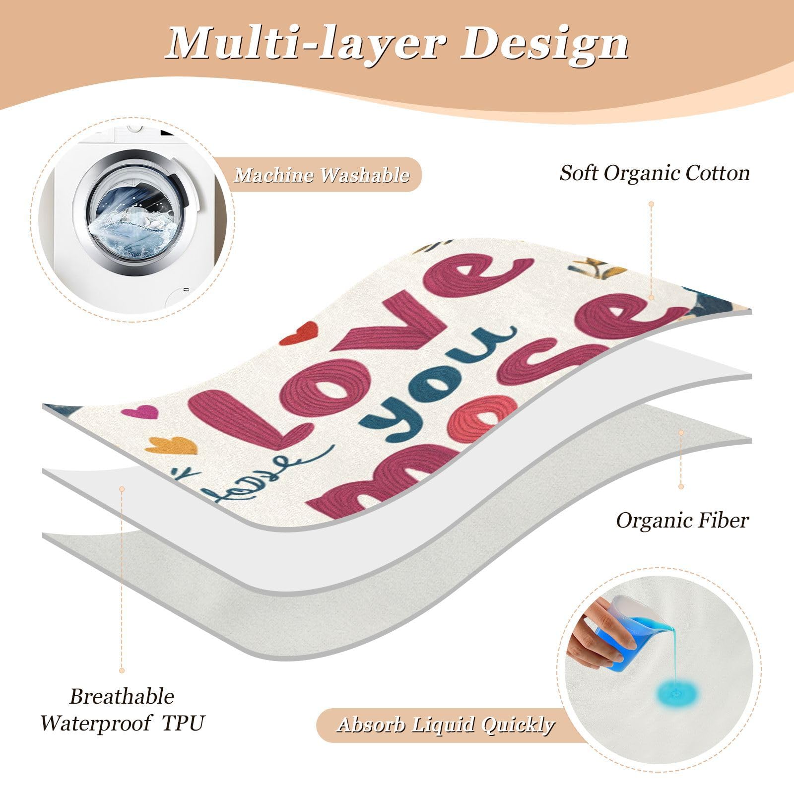 Valentines Day Flowers Heart Branch Love You Mose Extra Large Resuable Changing Pad Covers Highly Absorbent Potty