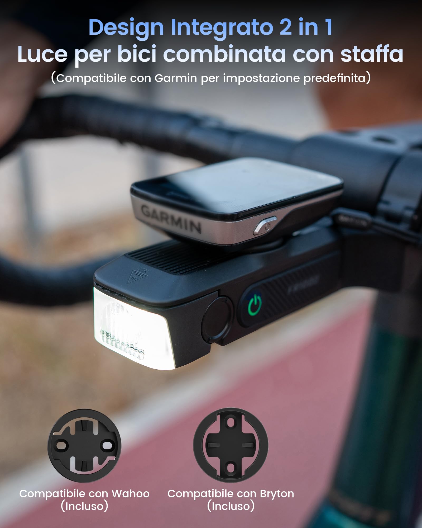 RAVEMEN FR1000 Fanale Anteriore per Bici Illuminazione Notturna e Visibilità Diurna Compatibile con Garmin/Wahoo/Bryton Ciclocomputer, Luce e supporto Integrati, Accensione/Spegnimento Automatico IPX6