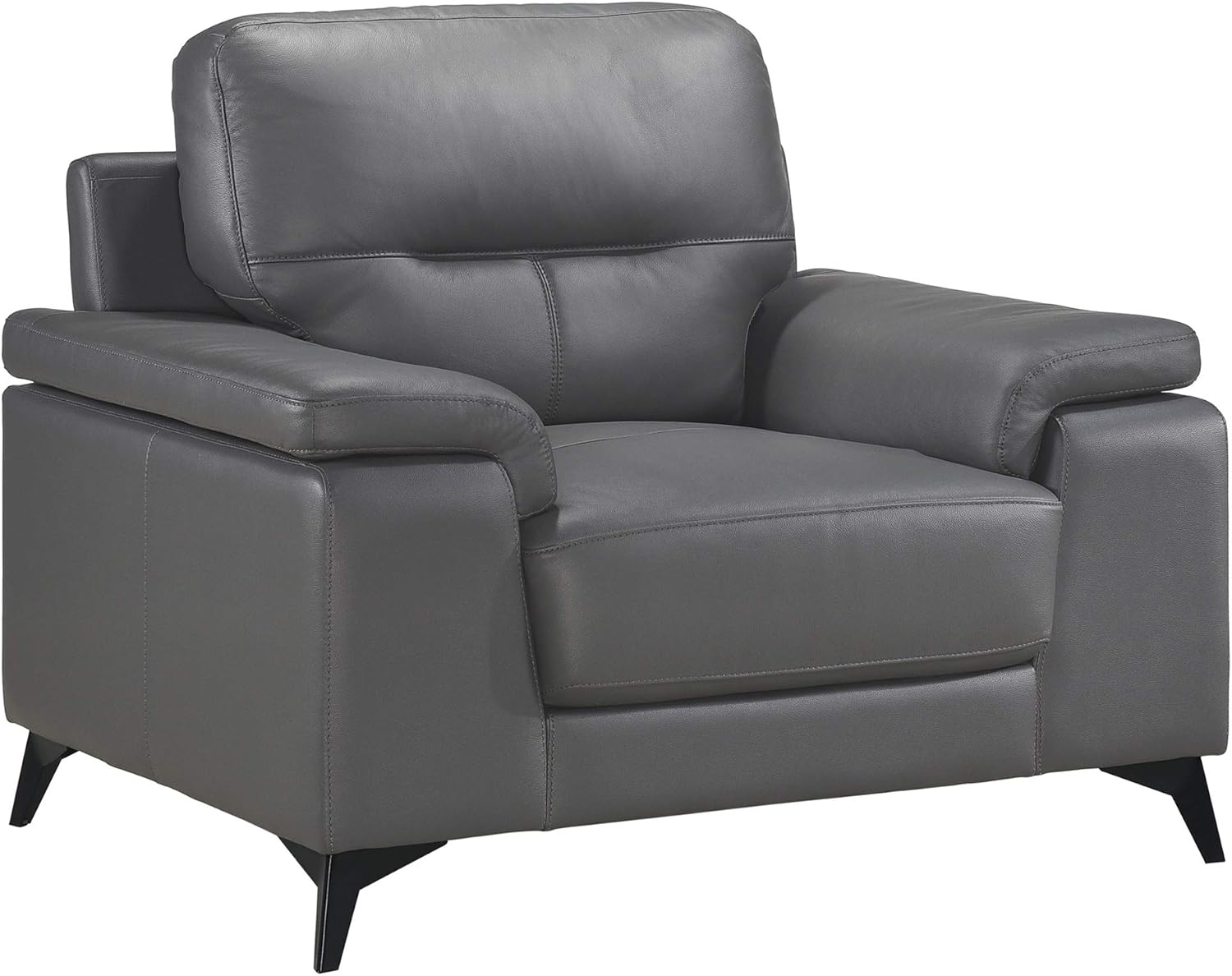 Gray Leather and Manufactured Wood Stationary Accent Chair