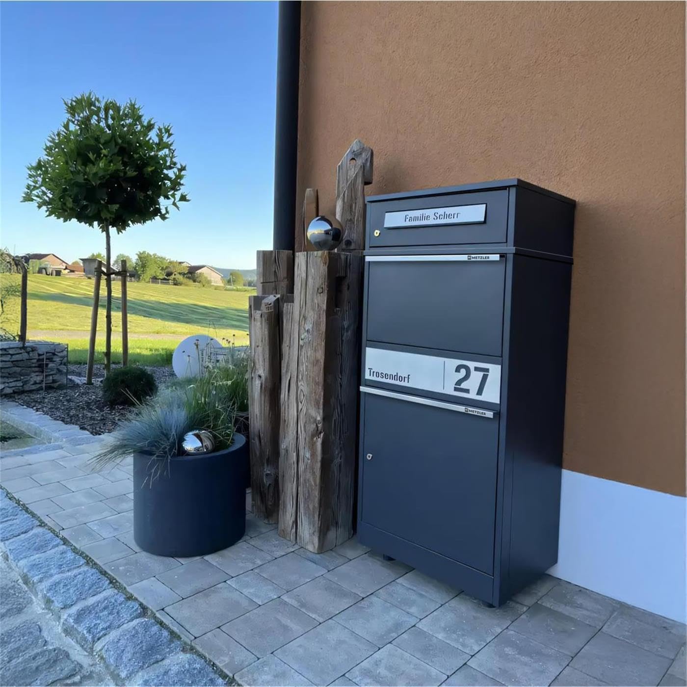 Metzler® boîte à Colis verrouillable avec Plaque Nominative et Grand Compartiment – Anthracite RAL 7016 – Acier thermolaqué, Gravure Laser Durable, réception sans Contact, 10 Ans pièces Bispo 2