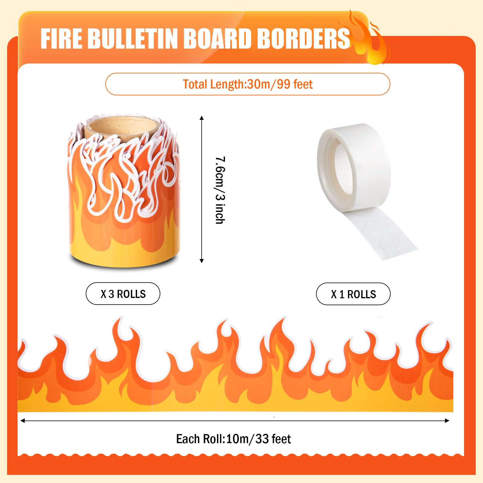Snapklik.com : AWIZOM 99 Feet Fire Bulletin Board Border Red Orange ...