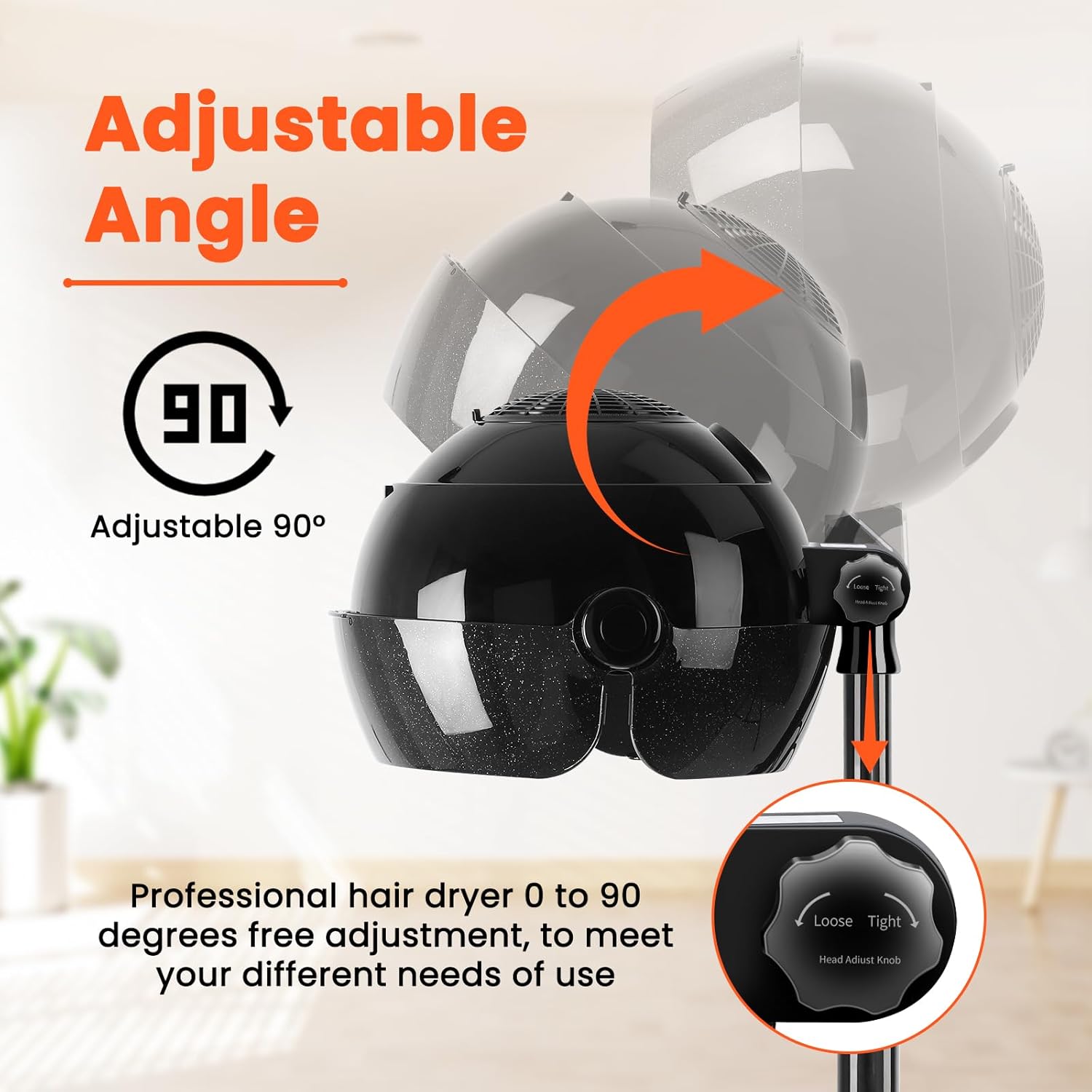 Hooded Hair Dryer, 1500W Standing Hair Dryer with Time Settings, Touch Controls, 3 Temperature Modes, Height Adjustable Ionic Hooded Dryer on Wheels, Sit Under Hair Dryer Bonnet for Home or Salon Use