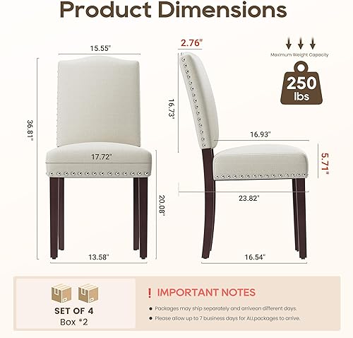 Miniatura 2 de Juego de 4 sillas de comedor, modernas sillas de cocina de estilo rústico de tela tapizada de mediados de siglo, para comedor, sala de estar,