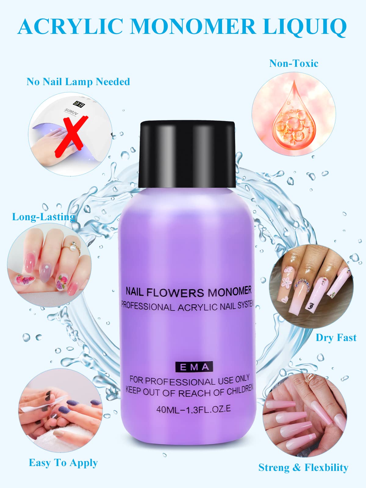 Yokilly Kit Acrilico Para Uñas: Kit Uñas Acrilicas Profesional - 30G Transparente Polvo Acrilico Para Uñas - Kit De Uñas Acrilicas Completo Con Pinceles Acrílicos